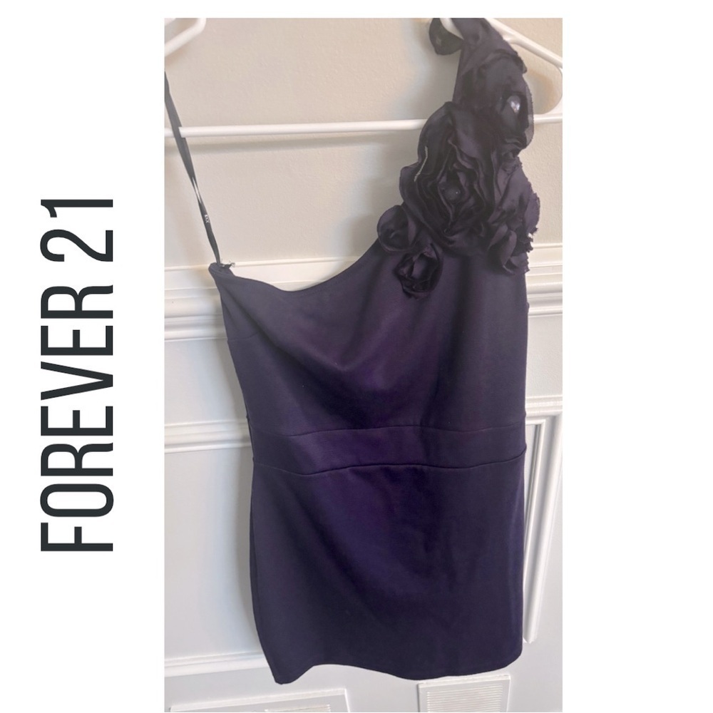 Forever 21 Purple Flower One Shoulder Dress| M